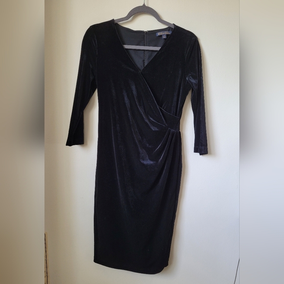 Brooks Brothers Black Sheath Dress V-Neck 3/4 Sleeve